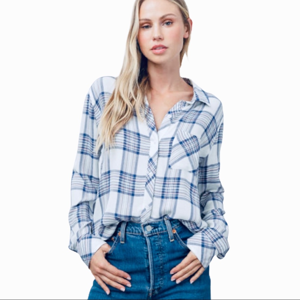 Rails Hunter Ivory Blue Rose Button Up Sz. Small